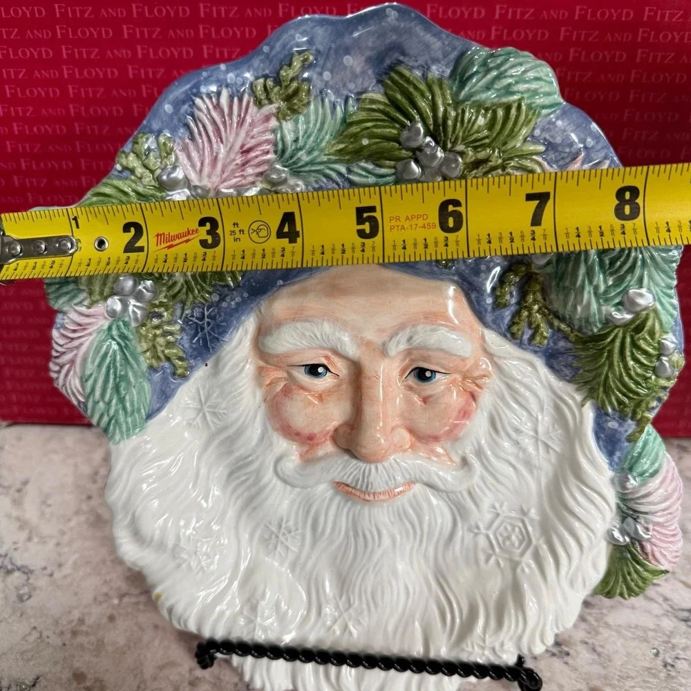 Fitz and Floyd Classics Crystal Winter Santa Claus Face‎ Platter Hand Crafted
